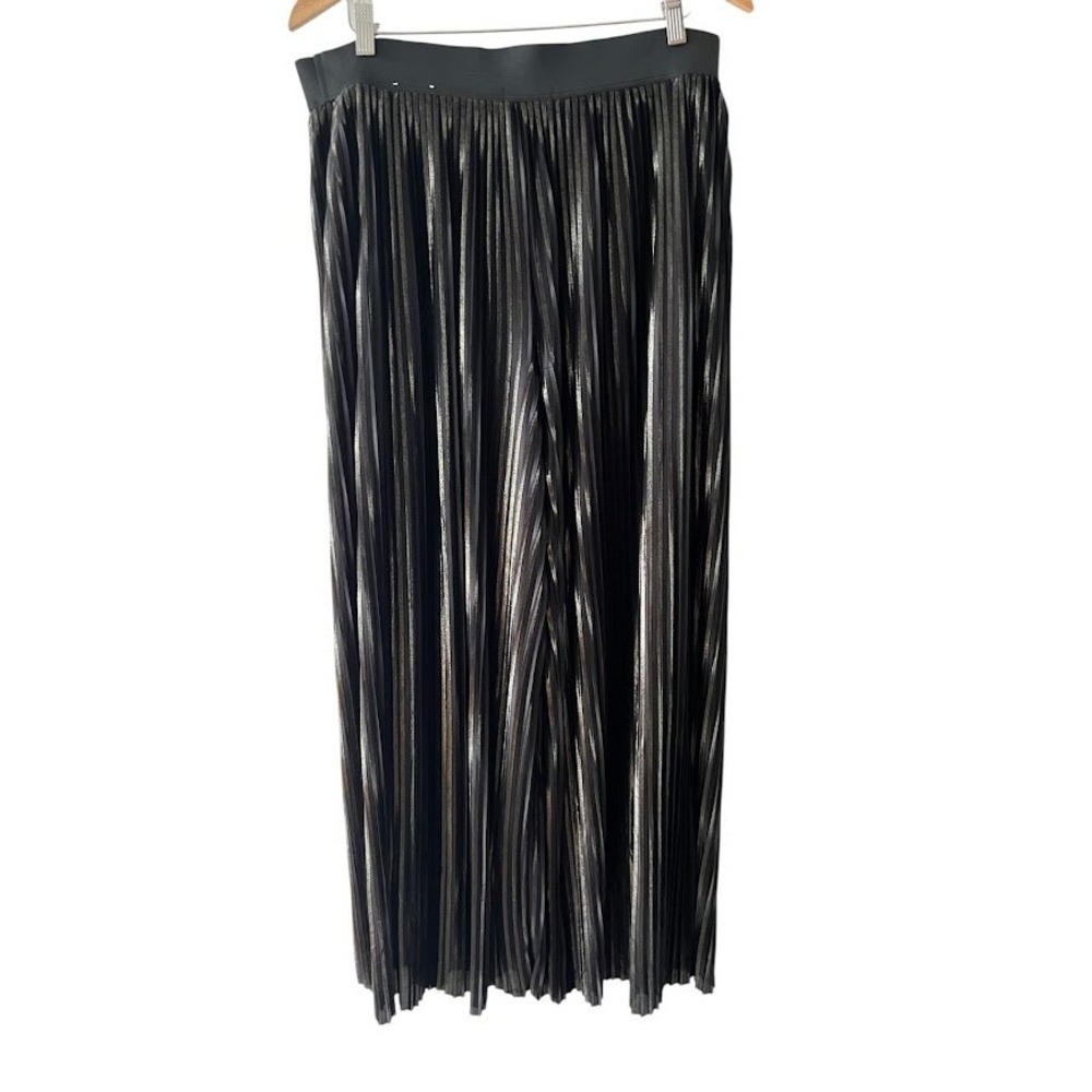 Metallic Pleated Wide Leg Pants Womens XL Black Silver Shimmer Palazzo Alfani